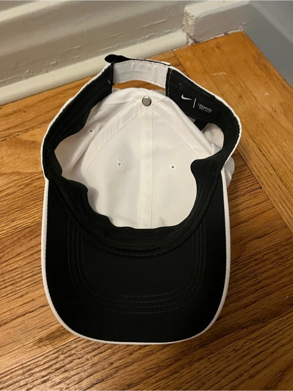 Nike White Baseball Hat with Black Swoosh Logo